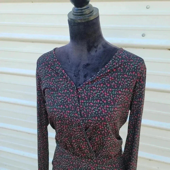 Michael Kors Women Faux Wrap Peplum Elastic Waist Stretch Jersey Top Black Red M - Picture 3 of 9